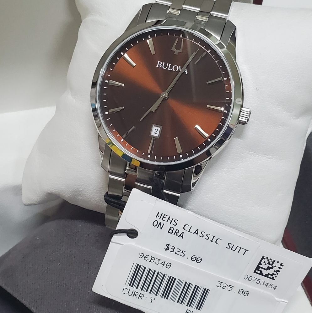New Bulova Slim Men's Quartz Date Silver-Tone Watch 40MM 96B340 $325